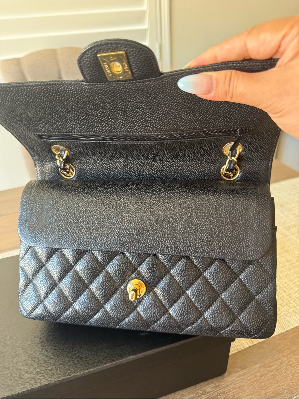 CHANEL Black Quilted Medium Caviar Shoulder Bag with Gold CC Hardware - Picture 10 of 14